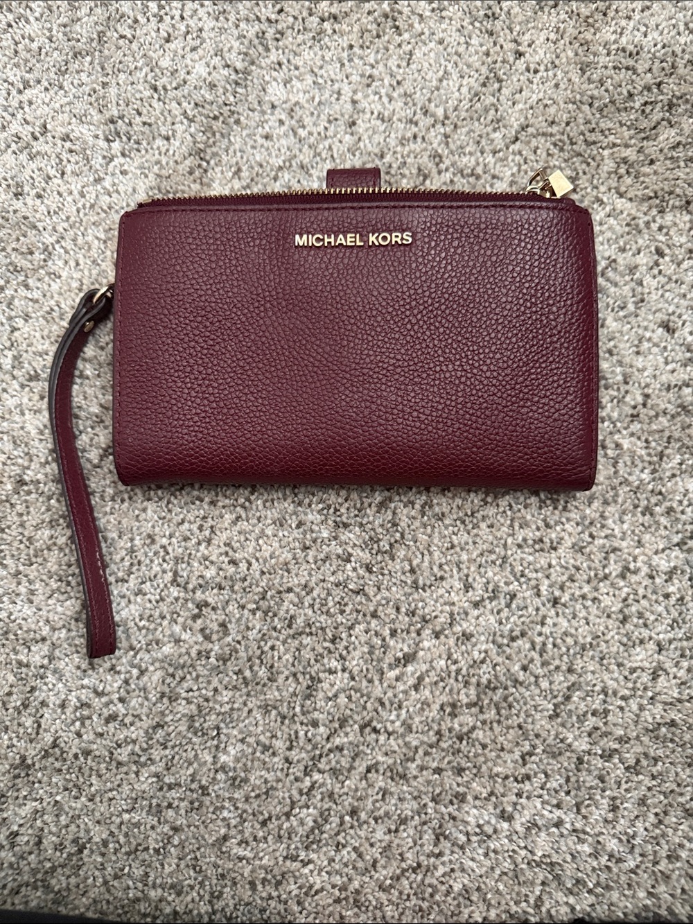 Michael Kors Maroon Pebbled Leather Wristlet with Gold Hardware